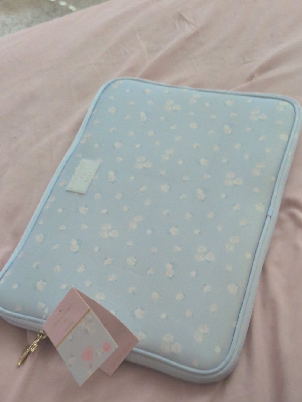 LoveShackFancy Light Blue Floral Laptop MacBook Zipper Sleeve NWT
